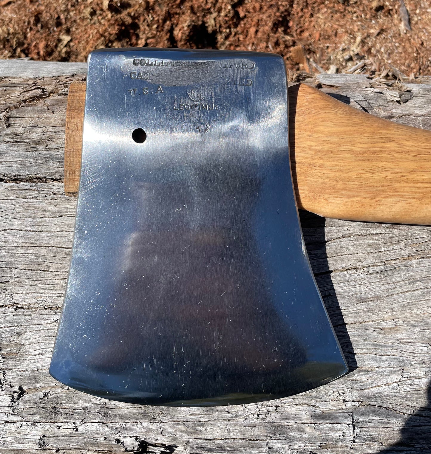 RA054 Reconditioned Collins Legitimus USA Race axe with 800mm spotted gum handle