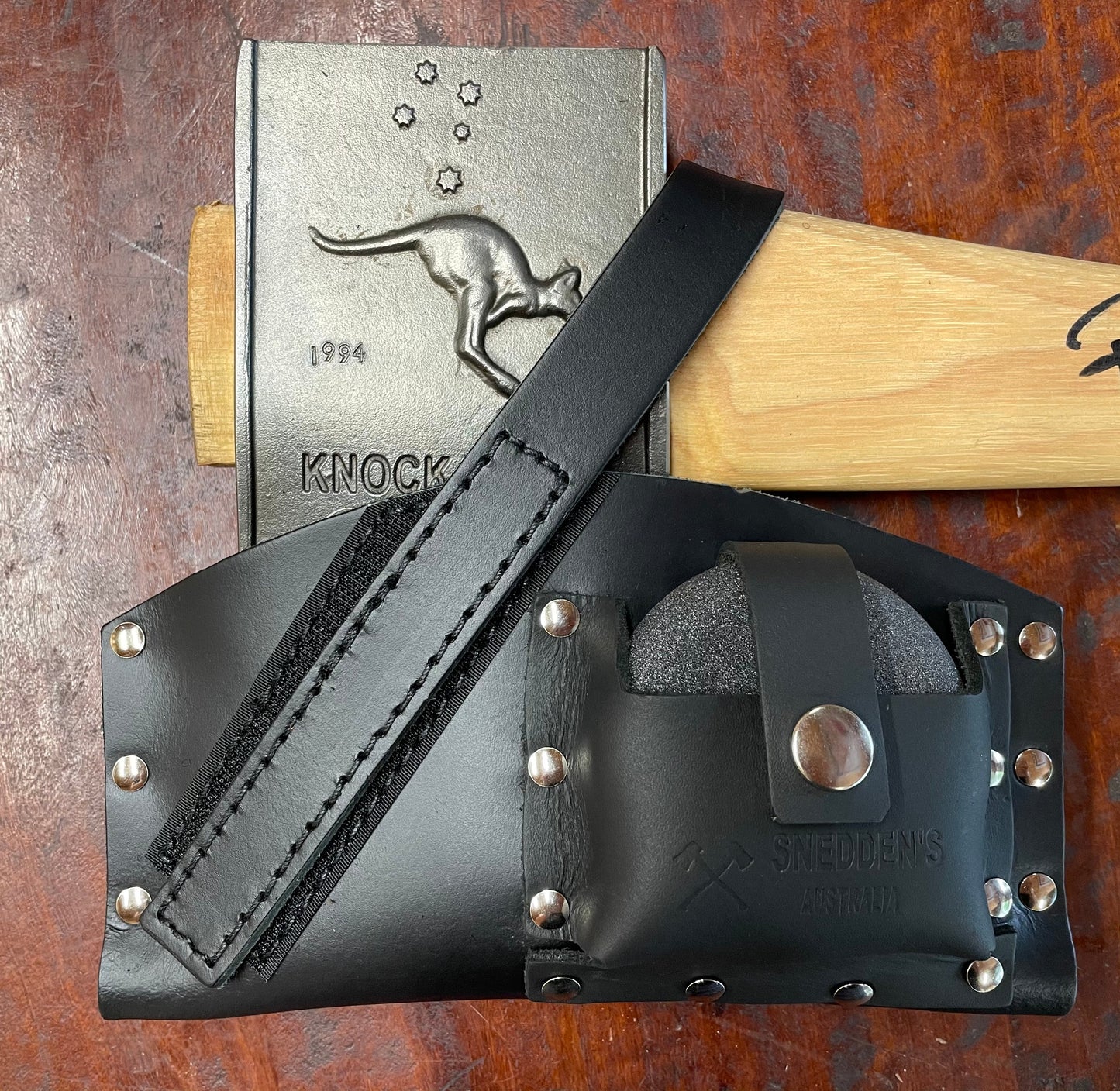 Knockabout / Race Axe Cover with sharpening stone pouch - BROWN Leather