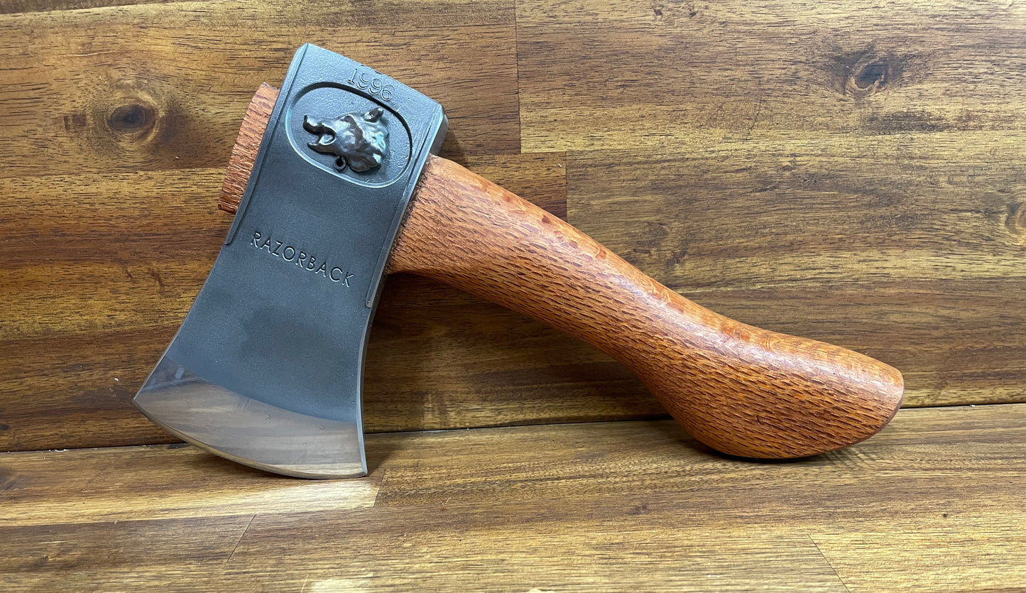 Razorback 'Stubby' Handcrafted Hatchet with silky oak 25cm handle. #1996
