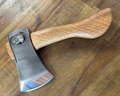 Razorback Handcrafted Hatchet 25cm spotted gum handle including leather cover #1832  AVAILABLE IMMEDIATELY