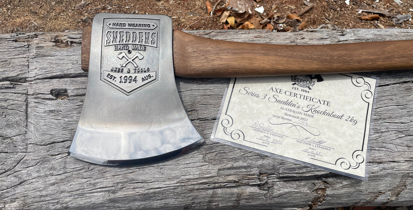 Series 3 Knockabout Axe with 700mm spotted gum handle 2.1kg. including leather cover