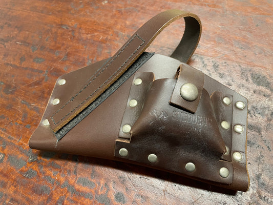 Knockabout / Race Axe Cover holds sharpening stone pouch - BROWN Leather DISCONTINUED DEMO MODEL