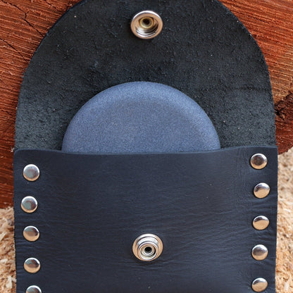 Small Sharpening Stone in Black Leather Pouch (Belt Mountable)