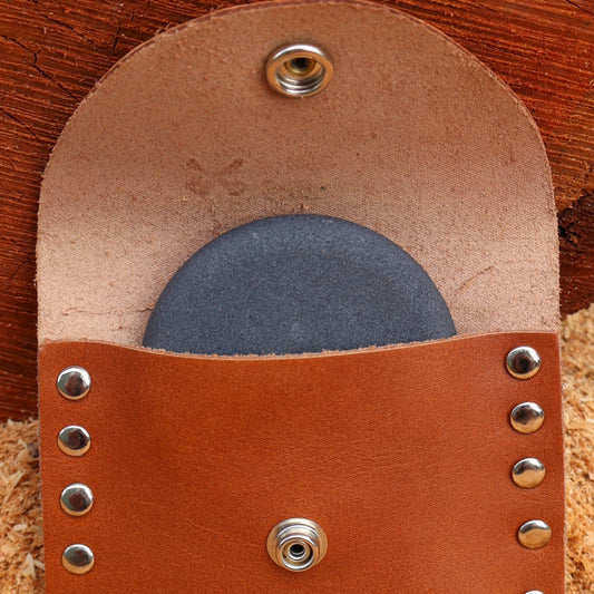 Small Sharpening Stone in Tan Leather Pouch (Belt Mountable)
